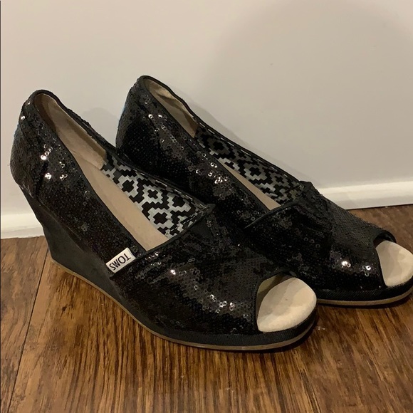 Toms Shoes - Toms Black Sequin Wedges